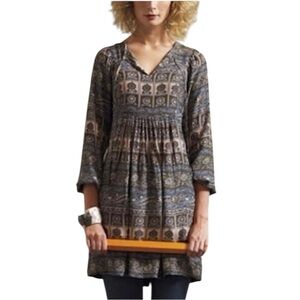 Sunner for Anthropologie 100% Silk Long Sleeve Mini Dress S